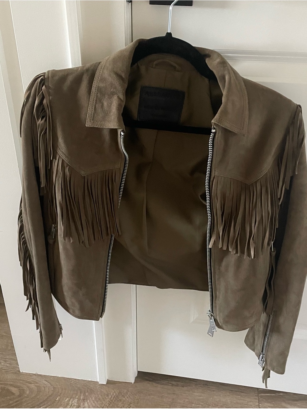 AllSaints Olive Fringe Suede Jacket